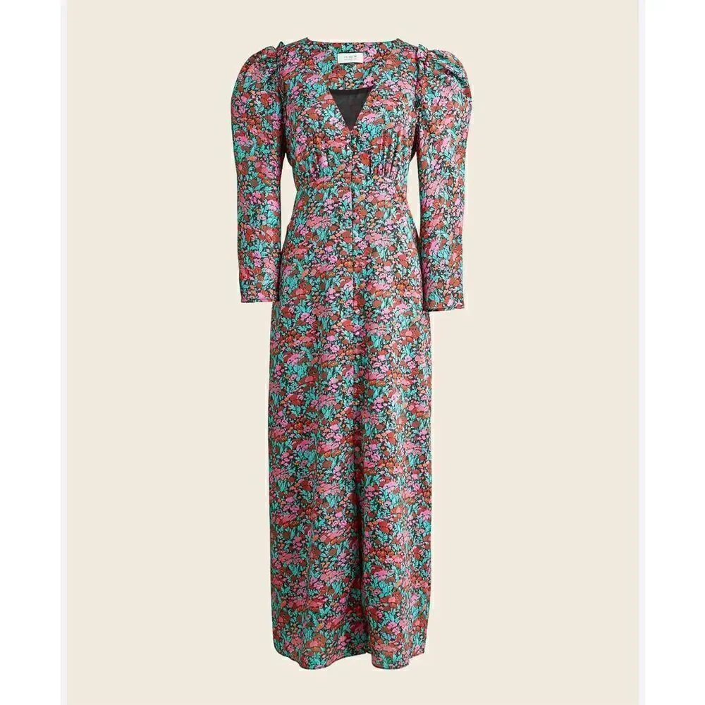 J. Crew Drapey Puff Sleeve Dress Floral Kentucky Derby Dress Size 2 EUC